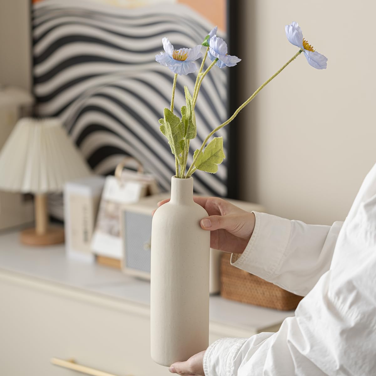 Decorative Ceramic Vase Set – 4-Piece Modern Boho Design for Living Room, Mantel & Entryway