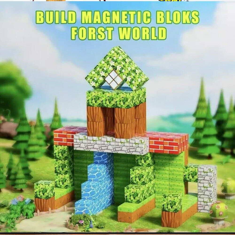 100-piece magnetic building block set with colourful pixel-style cubes