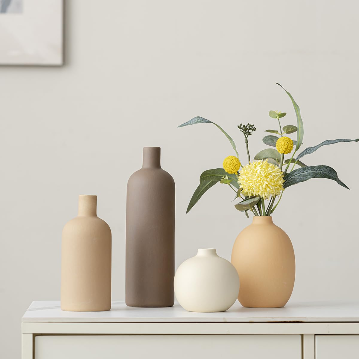 Decorative Ceramic Vase Set – 4-Piece Modern Boho Design for Living Room, Mantel & Entryway