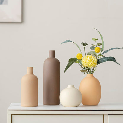 Decorative Ceramic Vase Set – 4-Piece Modern Boho Design for Living Room, Mantel & Entryway