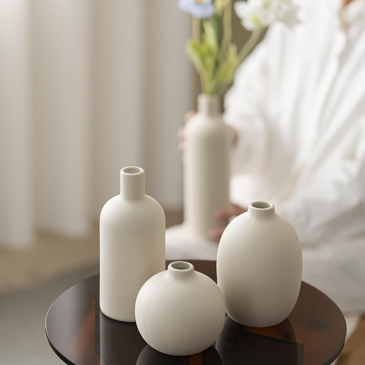 Decorative Ceramic Vase Set – 4-Piece Modern Boho Design for Living Room, Mantel & Entryway