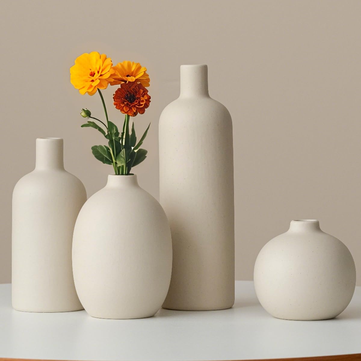 Decorative Ceramic Vase Set – 4-Piece Modern Boho Design for Living Room, Mantel & Entryway
