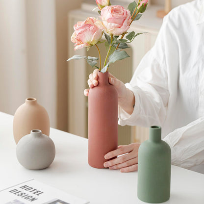 Decorative Ceramic Vase Set – 4-Piece Modern Boho Design for Living Room, Mantel & Entryway