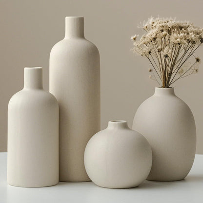 Decorative Ceramic Vase Set – 4-Piece Modern Boho Design for Living Room, Mantel & Entryway