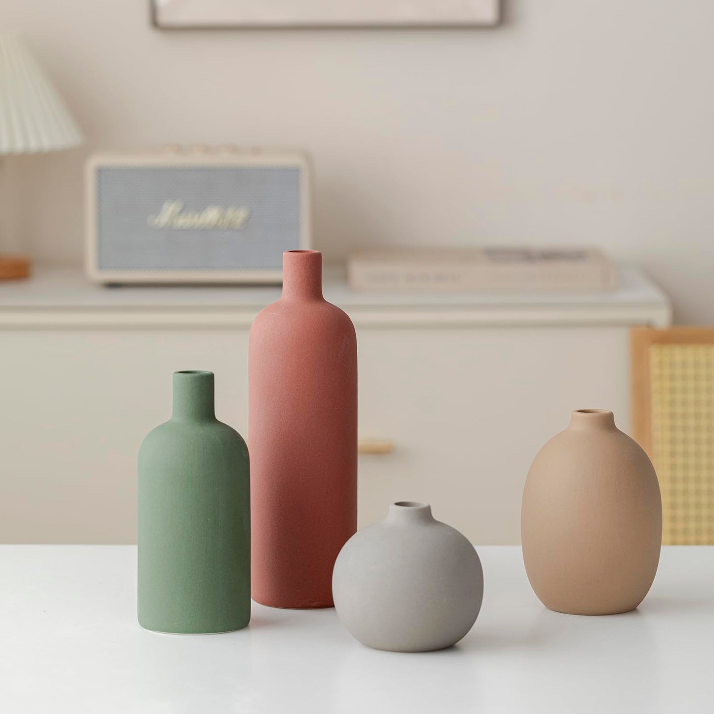 Decorative Ceramic Vase Set – 4-Piece Modern Boho Design for Living Room, Mantel & Entryway