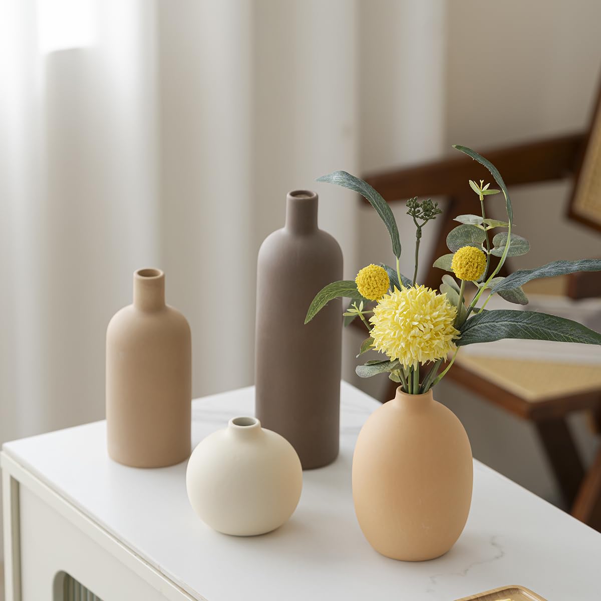 Decorative Ceramic Vase Set – 4-Piece Modern Boho Design for Living Room, Mantel & Entryway