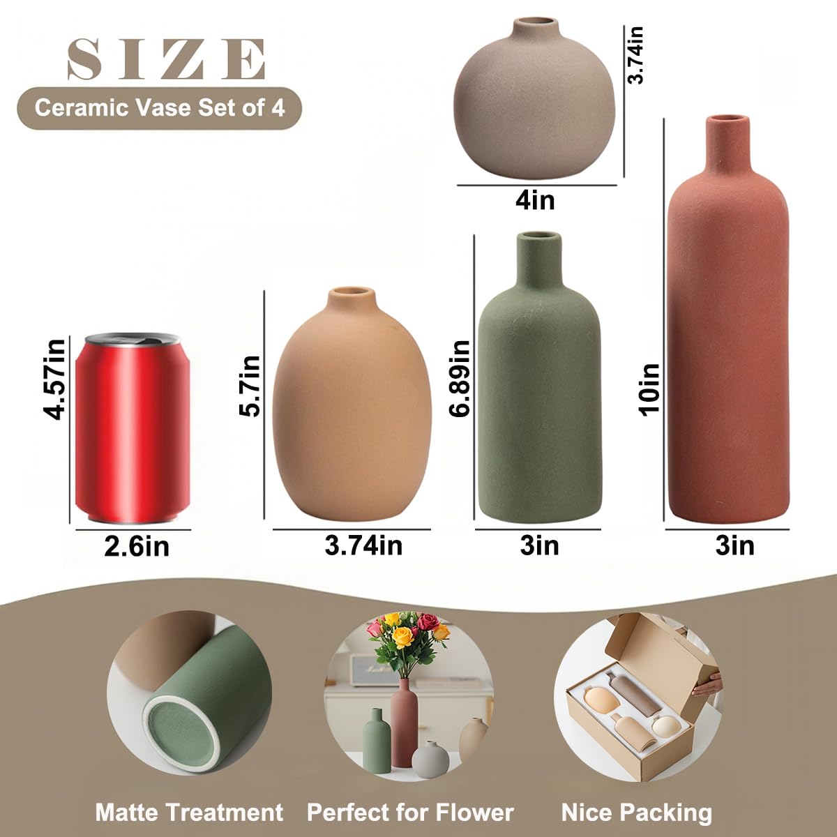 Decorative Ceramic Vase Set – 4-Piece Modern Boho Design for Living Room, Mantel & Entryway
