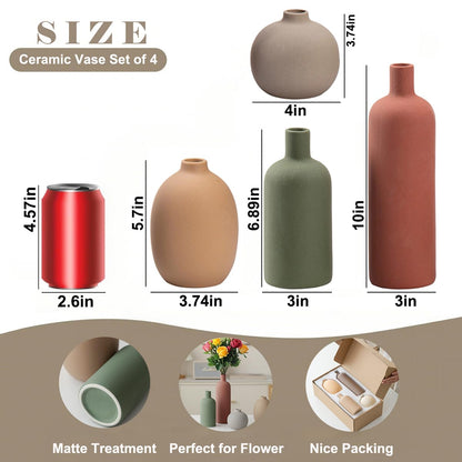 Decorative Ceramic Vase Set – 4-Piece Modern Boho Design for Living Room, Mantel & Entryway
