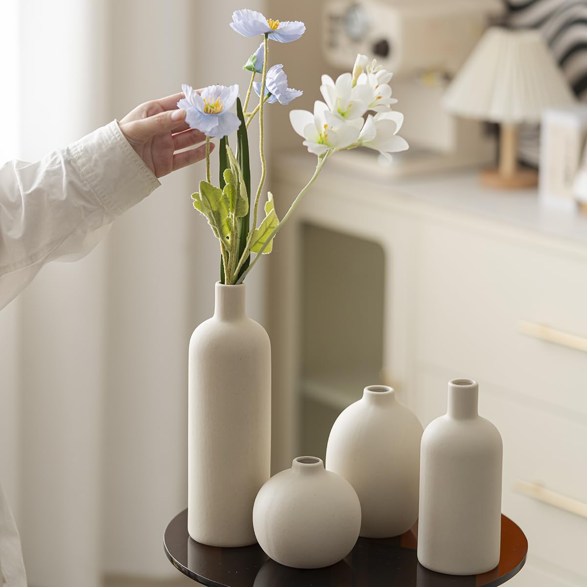 Decorative Ceramic Vase Set – 4-Piece Modern Boho Design for Living Room, Mantel & Entryway