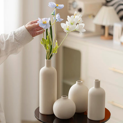 Decorative Ceramic Vase Set – 4-Piece Modern Boho Design for Living Room, Mantel & Entryway