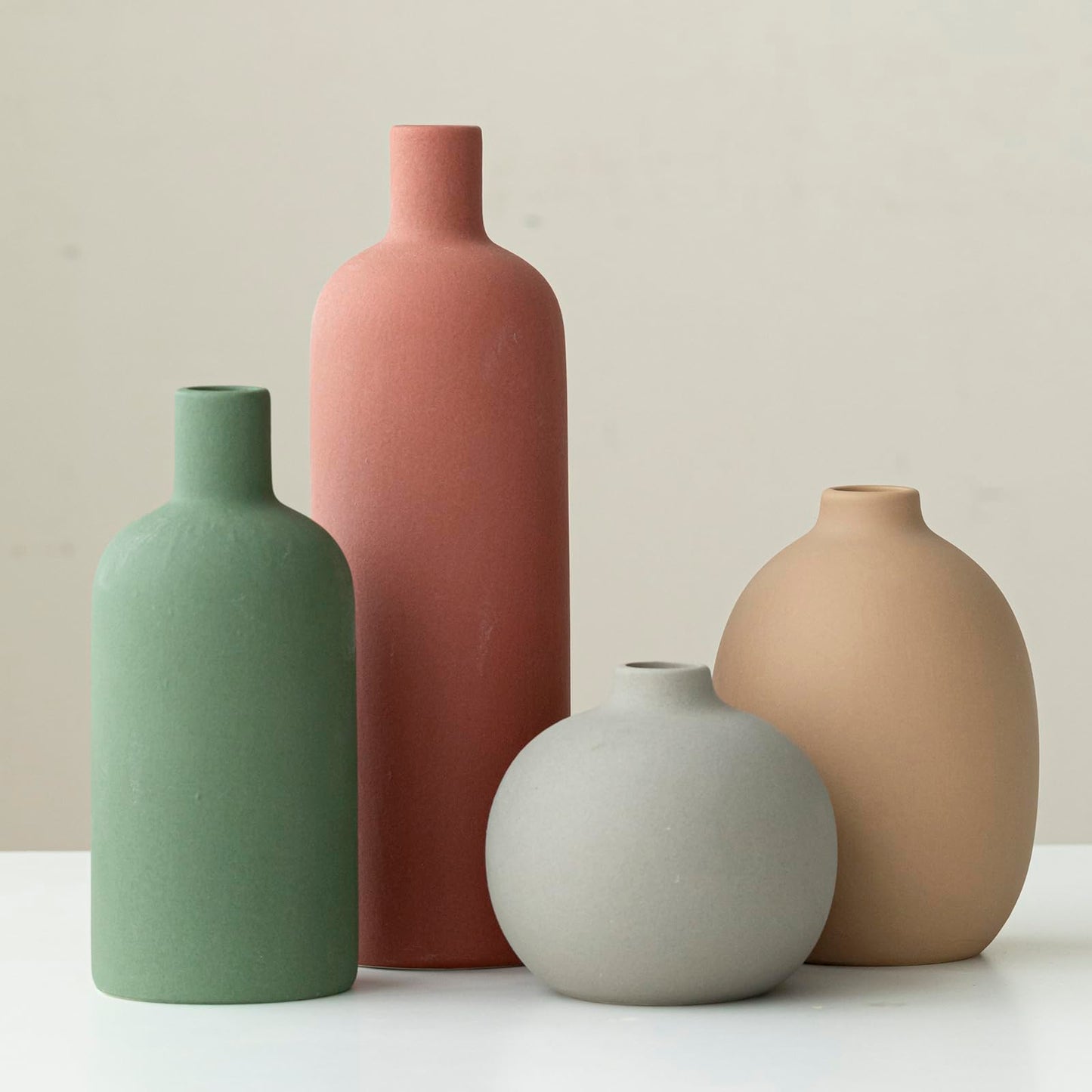 Decorative Ceramic Vase Set – 4-Piece Modern Boho Design for Living Room, Mantel & Entryway
