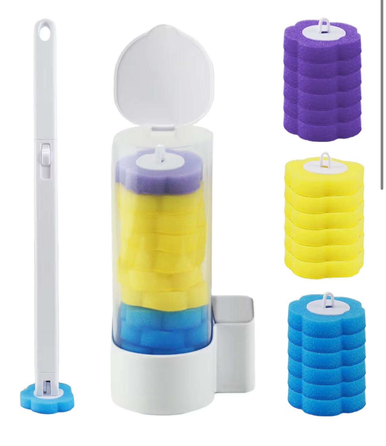 Disposable Toilet Brush Set with Replacement Heads — Hygienic No-Touch Bathroom Cleaner