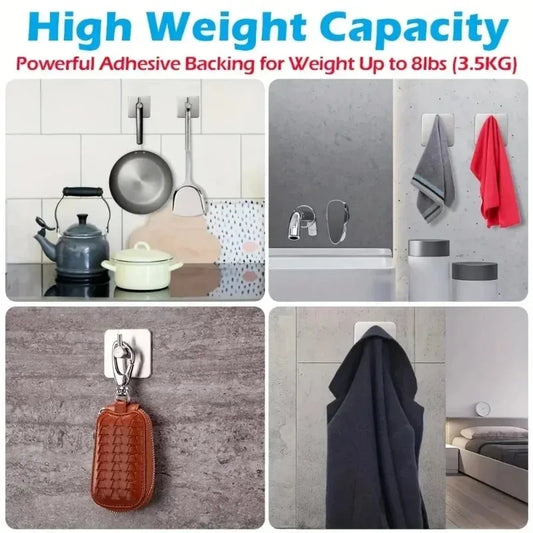 4-Piece Heavy-Duty Stainless Steel Adhesive Wall Hooks