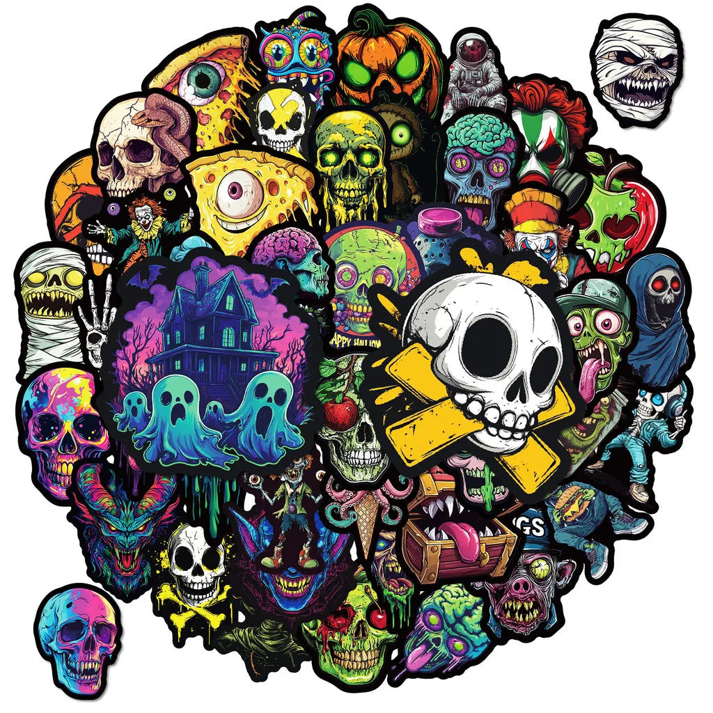 50-Piece Colorful Skull & Ghost Graffiti Stickers Pack