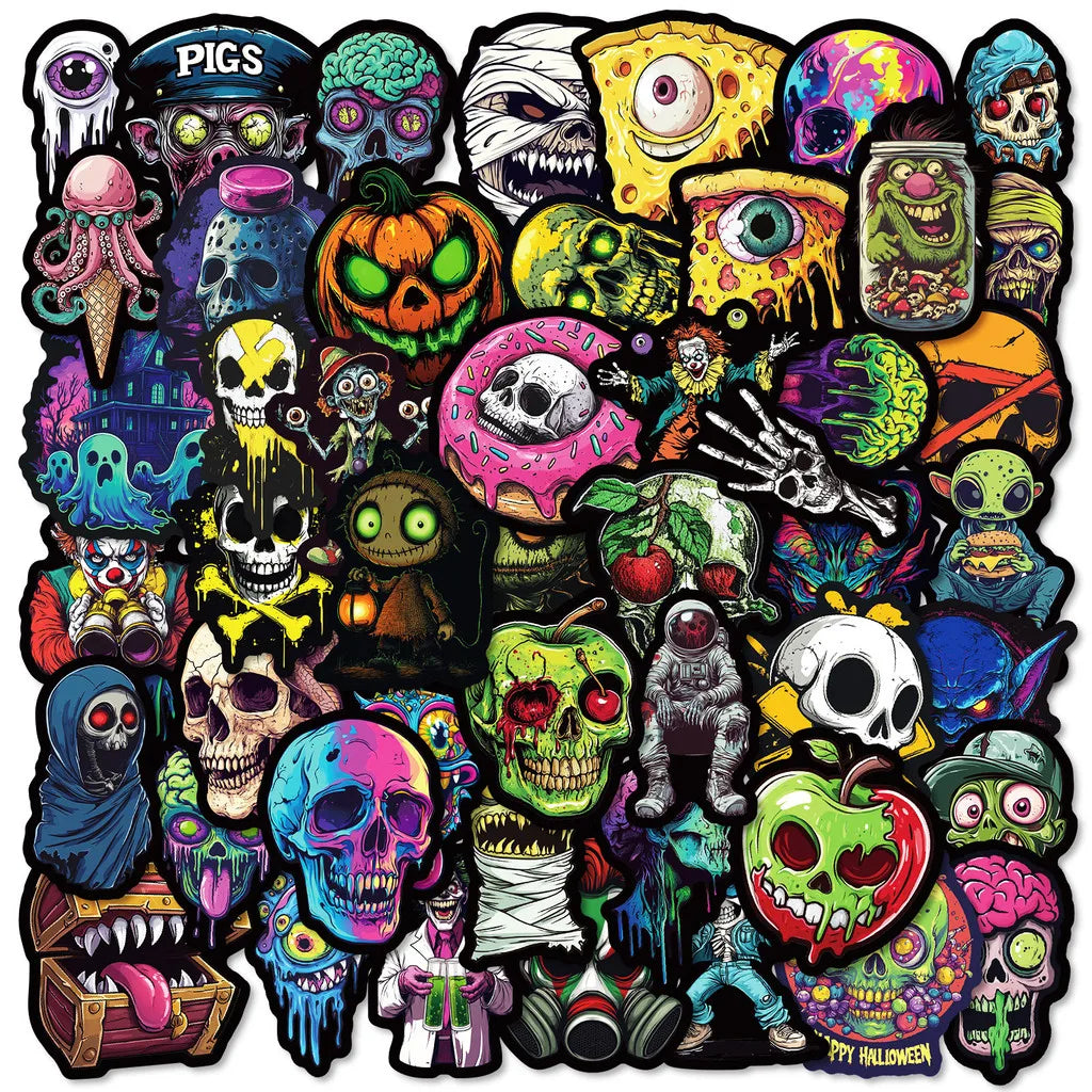 50-Piece Colorful Skull & Ghost Graffiti Stickers Pack