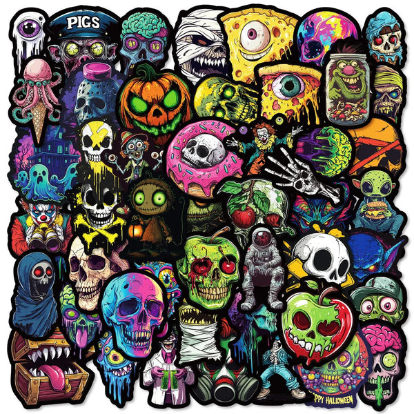 50-Piece Colorful Skull & Ghost Graffiti Stickers Pack