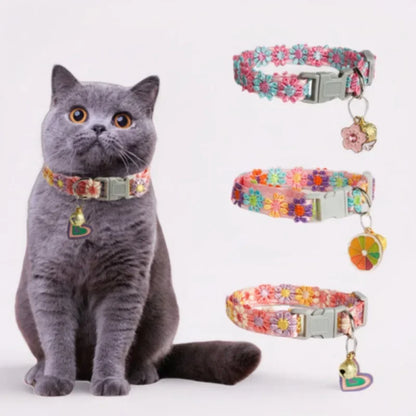 Cherry Blossom Embroidery Cat Collar with Bell