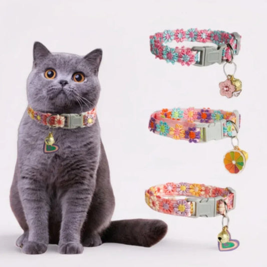 Cherry Blossom Embroidery Cat Collar with Bell
