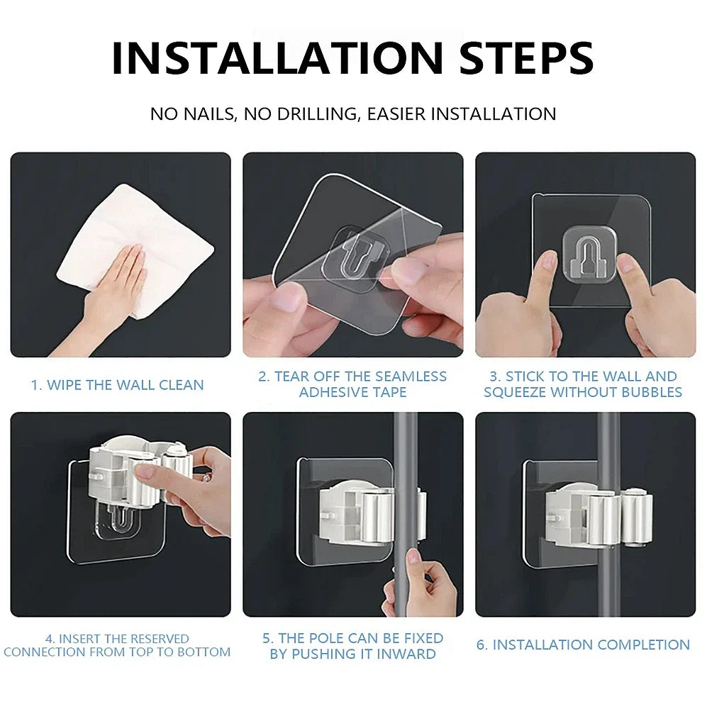 Self-Adhesive Wall-Mounted Mop & Broom Holder