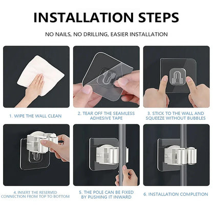 Self-Adhesive Wall-Mounted Mop & Broom Holder