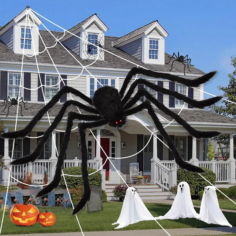 Giant Outdoor Halloween Plush Spider Decoration (30cm–200cm)