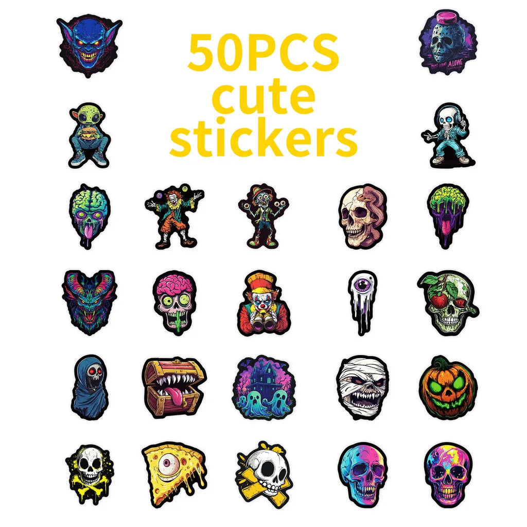 50-Piece Colorful Skull & Ghost Graffiti Stickers Pack