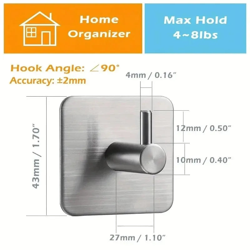4-Piece Heavy-Duty Stainless Steel Adhesive Wall Hooks