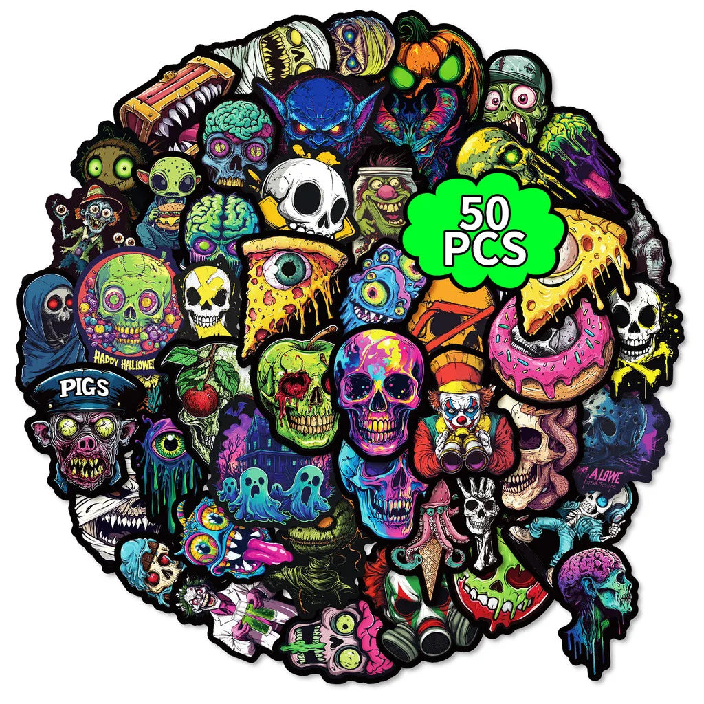50-Piece Colorful Skull & Ghost Graffiti Stickers Pack