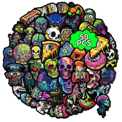 50-Piece Colorful Skull & Ghost Graffiti Stickers Pack