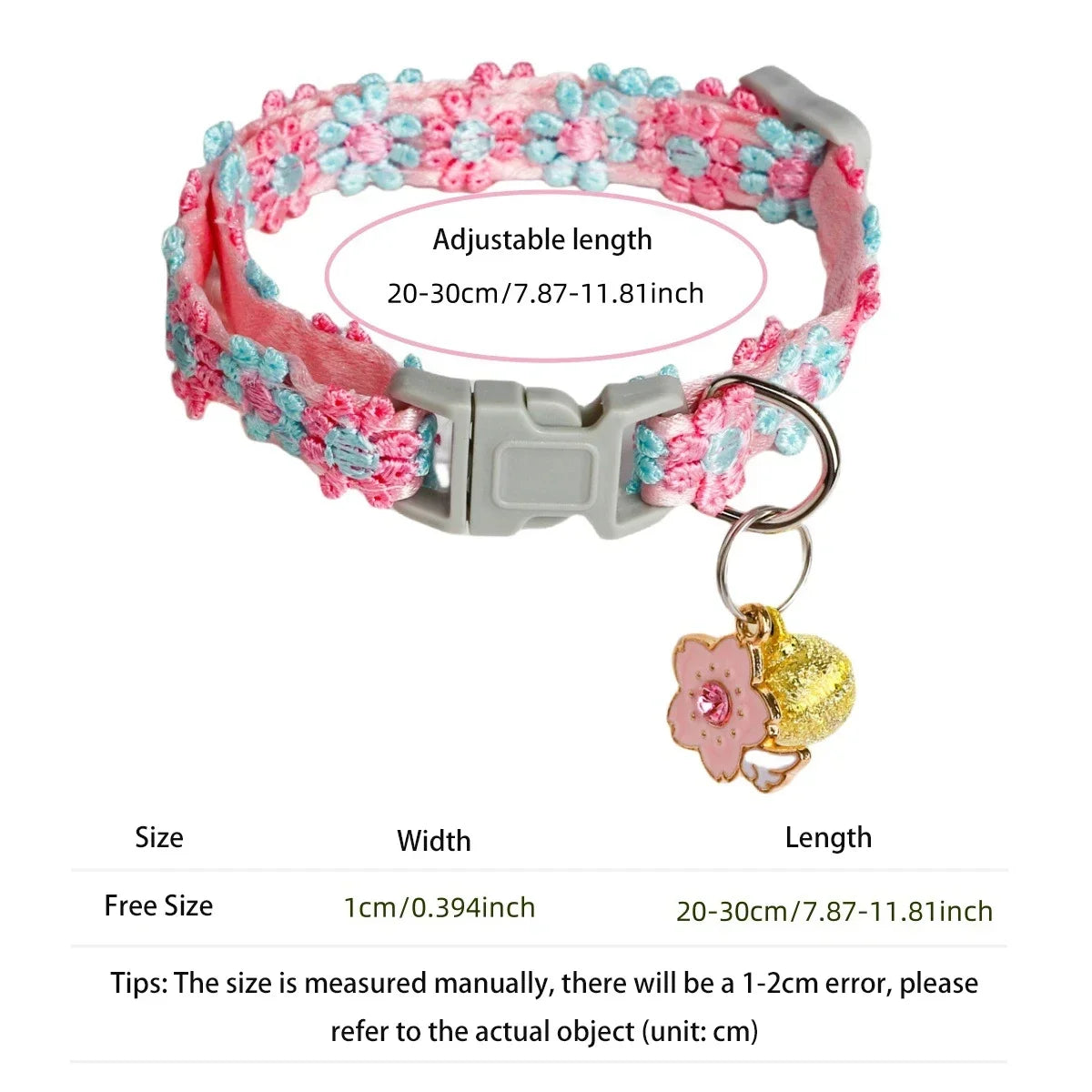 Cherry Blossom Embroidery Cat Collar with Bell