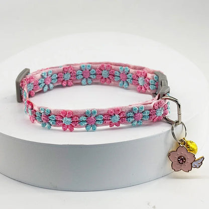 Cherry Blossom Embroidery Cat Collar with Bell