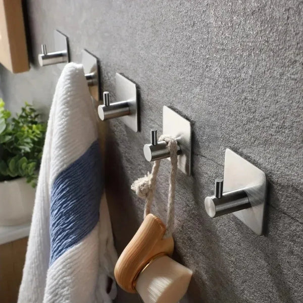 4-Piece Heavy-Duty Stainless Steel Adhesive Wall Hooks