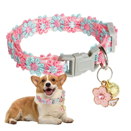 Cherry Blossom Embroidery Cat Collar with Bell