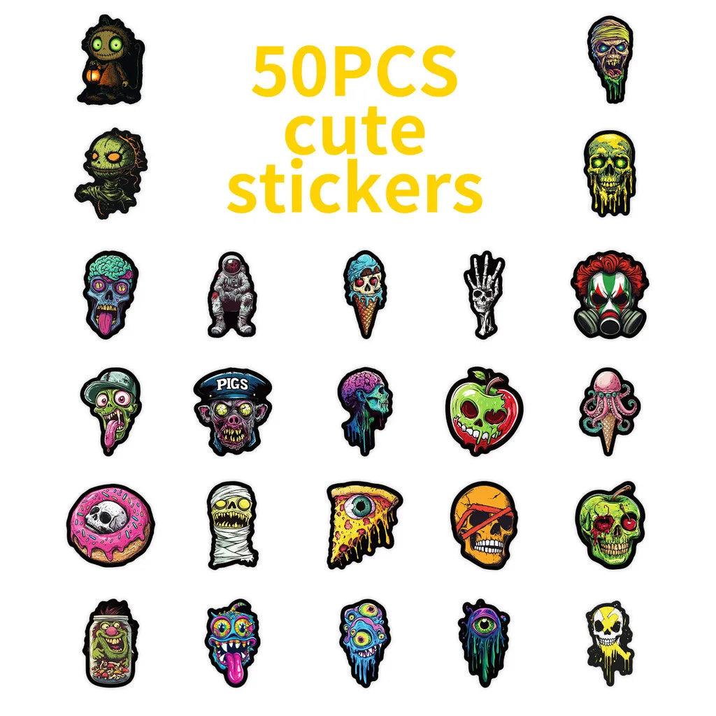 50-Piece Colorful Skull & Ghost Graffiti Stickers Pack