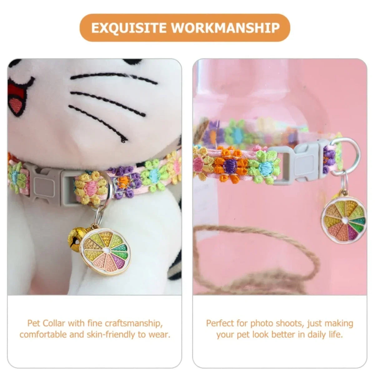 Cherry Blossom Embroidery Cat Collar with Bell