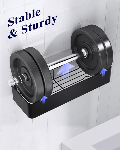 Shower Caddy 2 Pack – Rustproof Wall Mounted Bathroom Shelves with Hooks (Black)