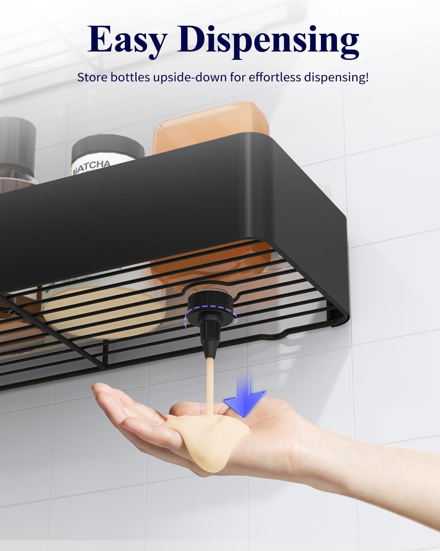 Shower Caddy 2 Pack – Rustproof Wall Mounted Bathroom Shelves with Hooks (Black)