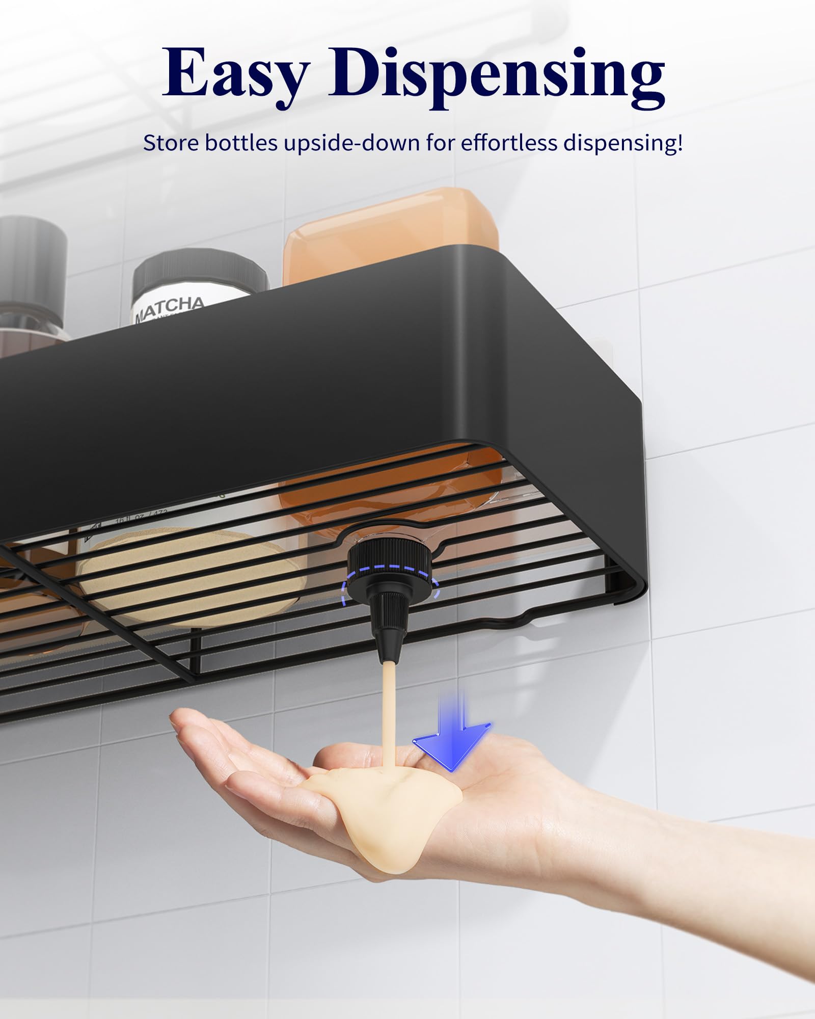 Shower Caddy 2 Pack – Rustproof Wall Mounted Bathroom Shelves with Hooks (Black)