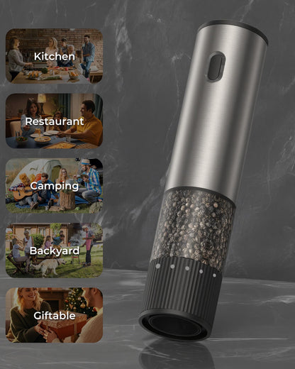 Electric Salt and Pepper Grinder with Adjustable Coarseness – One Hand Operation