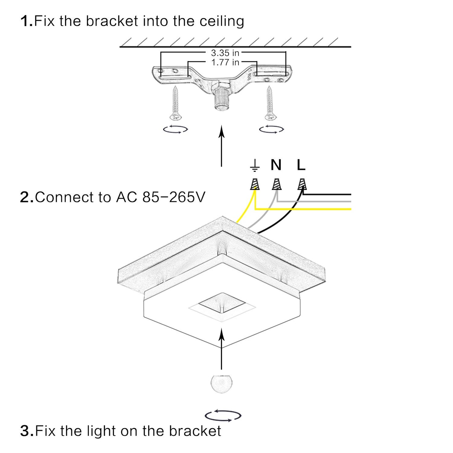 Modern LED Ceiling Light 8W Square – Adjustable Colour Temperature for Bathroom, Hallway & Closet (Black)