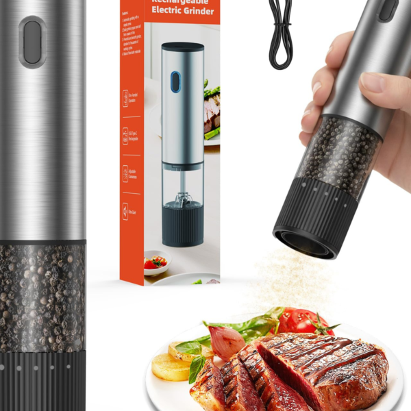 easy one hand electric salt & pepper grinder – adjustable, no spills