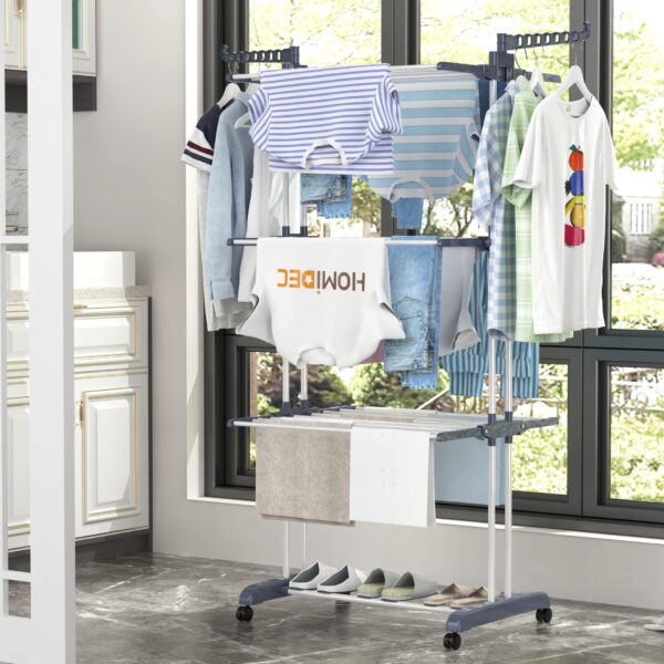 4 tier clothes drying rack – foldable stainless steel airer with wheels for indoor & outdoor use
